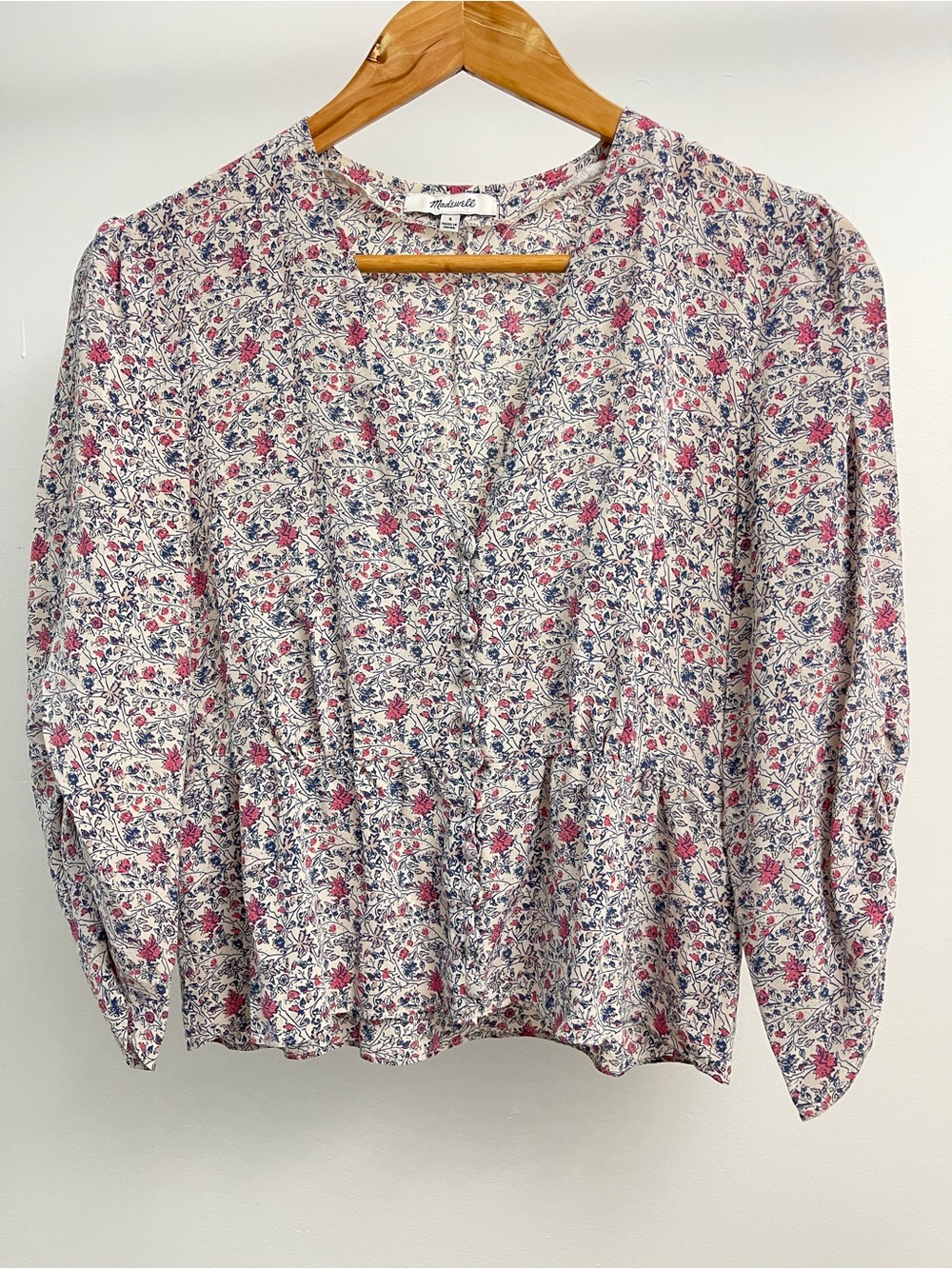 Madewell Vintage Floral Button-Front Blouse 100% Silk Size 4